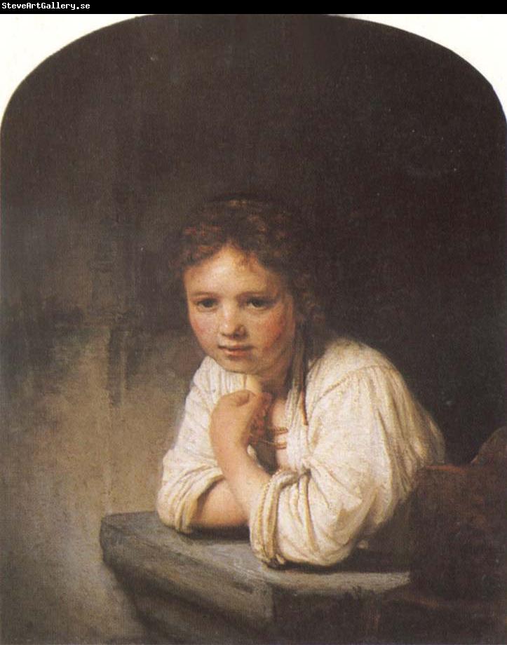 REMBRANDT Harmenszoon van Rijn A Young Girl Leaning on a Window Sill